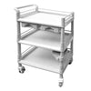 White salon trolley with multiple shelves on a white background